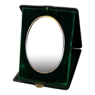 Mark Cross Leather Picture Frame for a Photo With Emerald Green Velvet and Moire Silk From Vienna, Austria For Sale