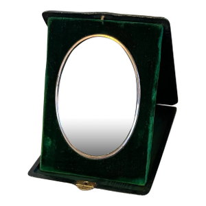 Mark Cross Leather Picture Frame for a Photo With Emerald Green Velvet and Moire Silk From Vienna, Austria