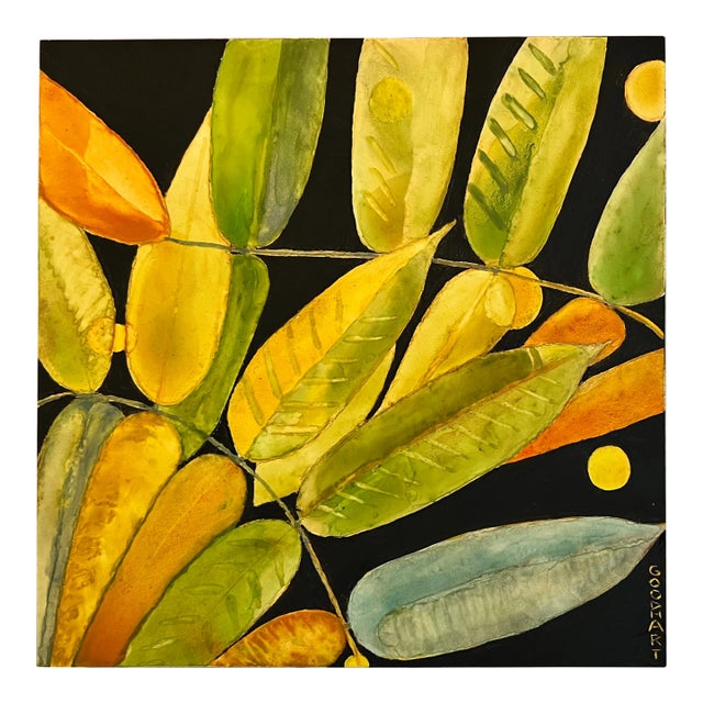 Contemporary Botanical Watercolor "Sumac and FireFlies" For Sale