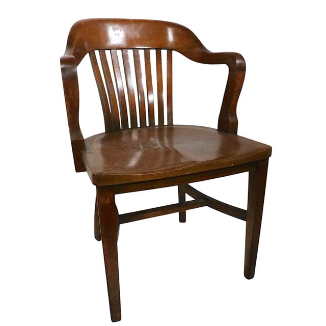 Art Deco Pr. Vintage Bank of England Jury Chairs Continuous Arm Walnut C 1910/40's For Sale - Image 3 of 11