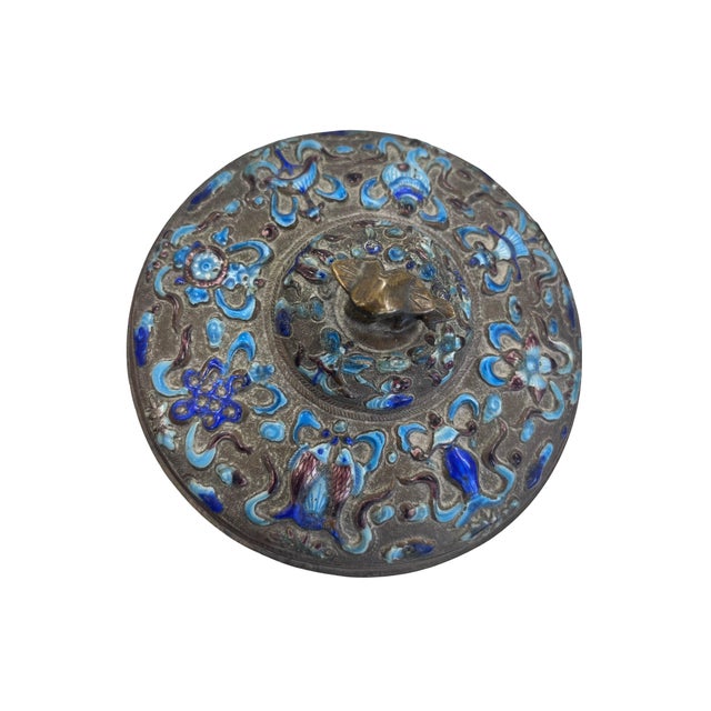 Chinese Antique Chinese Champlevé Enamel Covered Lidded Trinket Box For Sale - Image 3 of 5