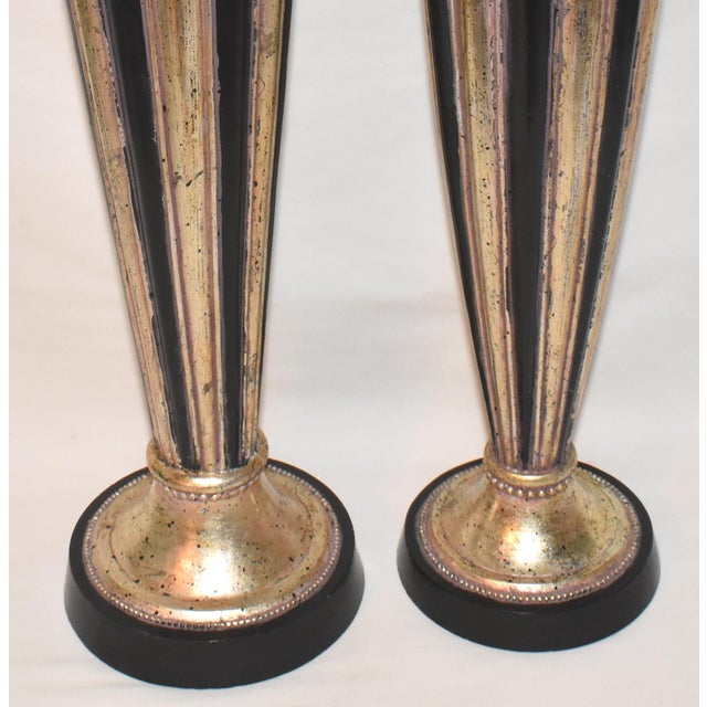 Late 20th Century Late 20th Century Candlesticks Holders 2pc Set Black Gold Pillar Candle Stands 19" For Sale - Image 5 of 5