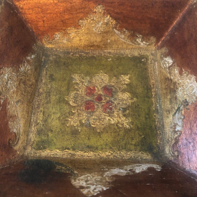 Italian 1940s Red and Gold Florentine Dresser Tray For Sale - Image 3 of 9