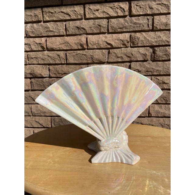 1960s Vintage 1960s Iridescent Fan Vase For Sale - Image 5 of 11