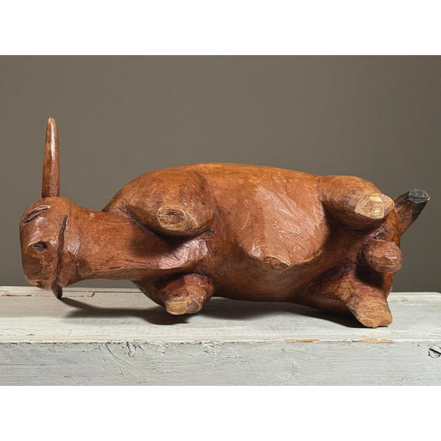 Antique Hand Carved Folk Art Bull Sculpture For Sale - Image 11 of 12