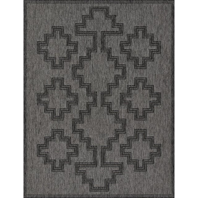 Momeni Contemporary Indoor/Outdoor Hampton Fog Rug in Charcoal, 3'3" x 5' For Sale