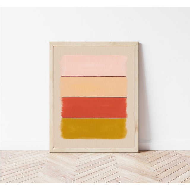 Abstract Stripes Fine Art Print, Pink, Gold, Mustard Yellow, 20 X 16 Print in Wood Frame For Sale - Image 4 of 4