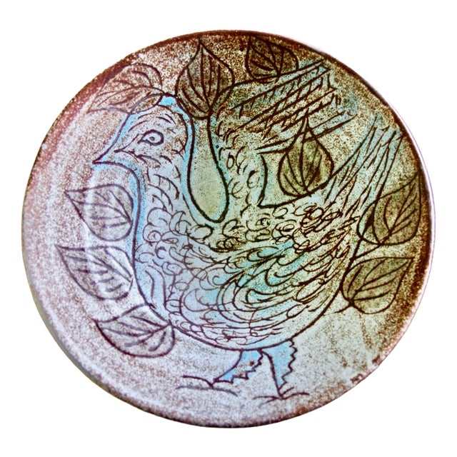 Ceramic Dish with Bird Decor from Accolay, 1950s For Sale