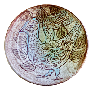 Ceramic Dish with Bird Decor from Accolay, 1950s