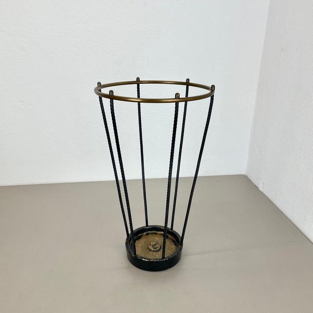 Mid-Century Modern Mid-Century Bauhaus Style Brass and Metal Umbrella Stand, France, 1950s For Sale - Image 3 of 17