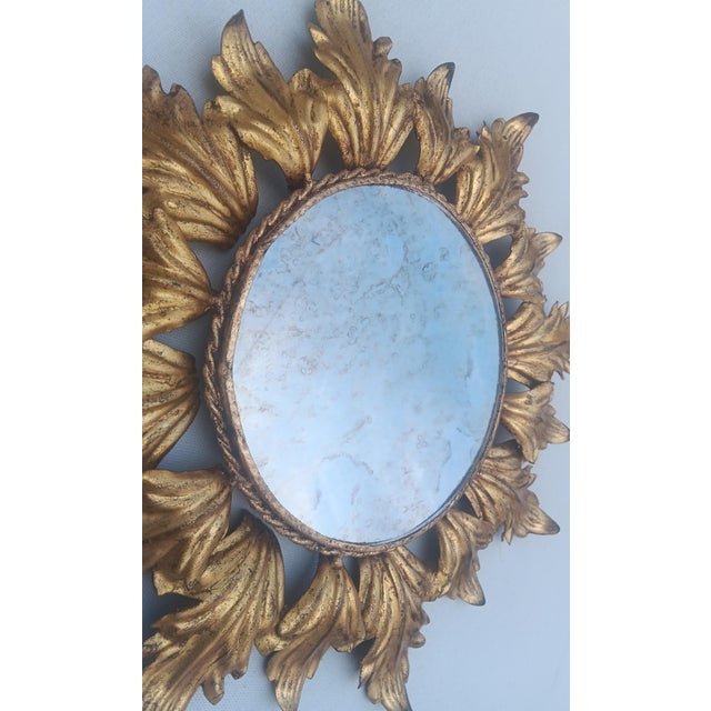 Vintage Spanish Gilt Metal Sunburst Mirror, 1960s For Sale - Image 4 of 7