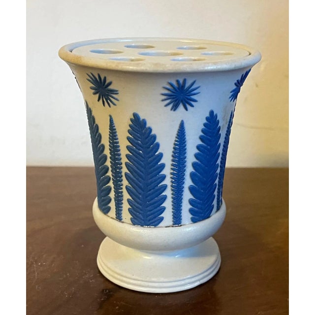 Antique Early 19th Century Wedgwood Smear Glaze Jasperware Flower Frog or Pot Pourri Vase and Cover For Sale - Image 12 of 13