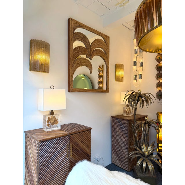 Mid-Century Modern Large Rattan Palm Tree Mirror by Vivai Del Sud. Italy, 1970s For Sale - Image 3 of 13