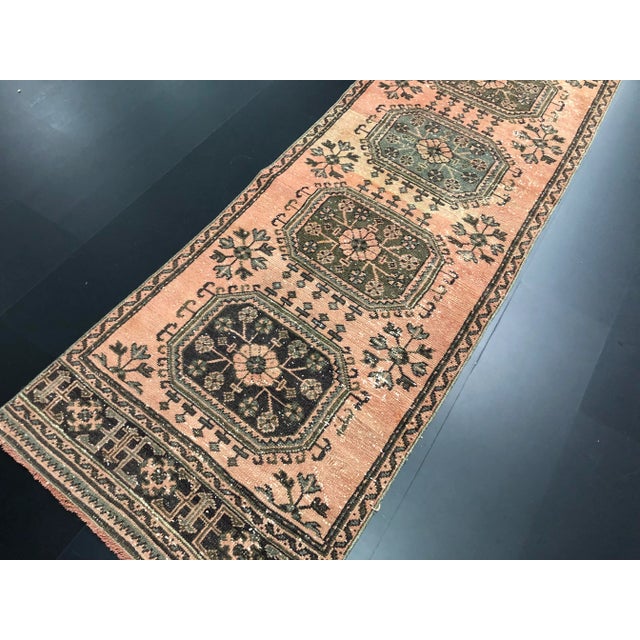 1970s 1970s Vintage Nomadic Turkish Faded Hand-Knotted Runner Rug - 3′1″ × 11′2″ For Sale - Image 5 of 11
