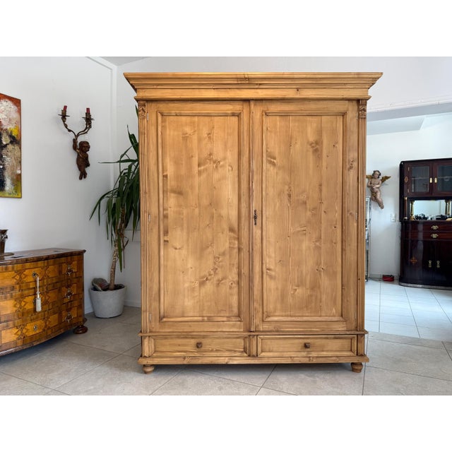 Antique Farmhouse Wardrobe in Softwood For Sale - Image 3 of 16