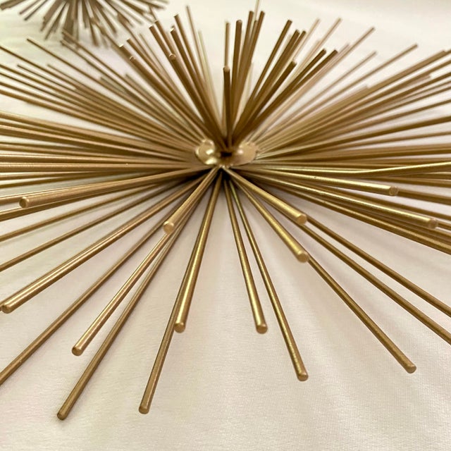 Metal Gold Metal Starburst or "Sea Urchin" Wall Decor - Set of 3 For Sale - Image 7 of 11
