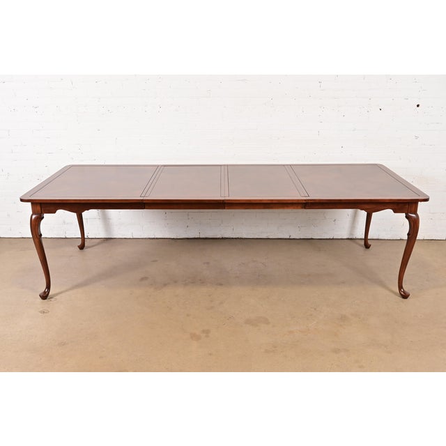 Queen Anne Harden Furniture Queen Anne Solid Cherry Wood Parquet Top Extension Dining Table, Newly Refinished For Sale - Image 3 of 16