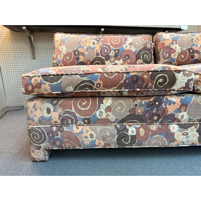 1970s Custom Made Armless 3 Seat Sofa With Jack Lenor Larsen Samarkand Fabric C1970 For Sale - Image 5 of 12