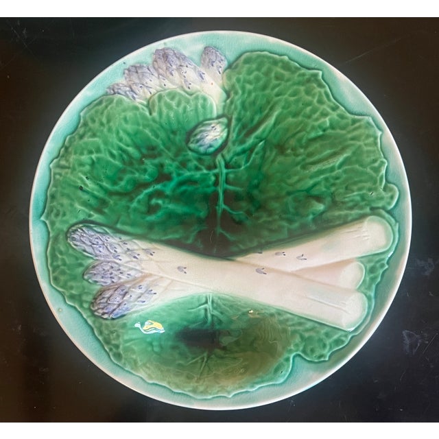 French Provincial Majolica Asparagus & Cabbage Plate by Criel Et Montereau, C. 1880's For Sale - Image 3 of 9