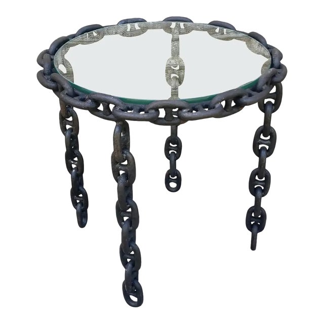 Mid 20th Century Small Chain and Glass Side Table For Sale