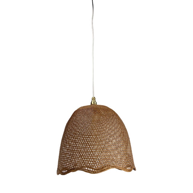 Rattan & Wicker Webbing Beehive Hanging Lamp, 1930s For Sale