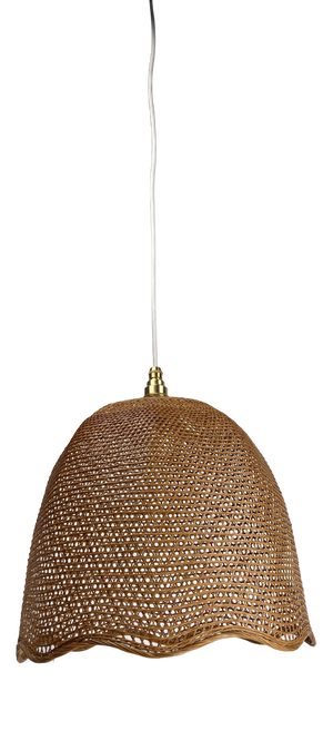 Rattan & Wicker Webbing Beehive Hanging Lamp, 1930s