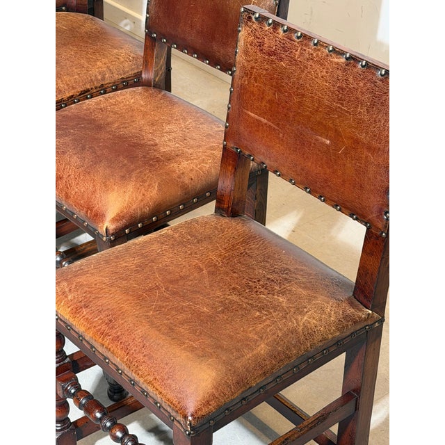 Rustic Antique Oak Dining Chairs with Sheepskin Upholstery, Set of 6 For Sale - Image 3 of 7