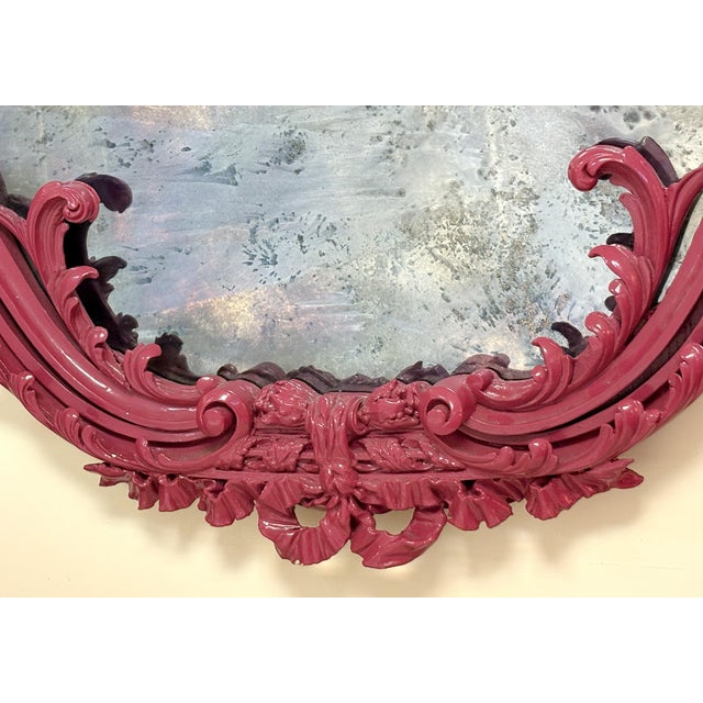 19th Century Large Rococo/ Baroque Design Ornately Carved Wood Wall Mirror With Aged Glass For Sale - Image 9 of 18