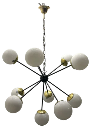 Large Black Metal, Brass & Opaline Glass Sputnik Chandelier, 1990s
