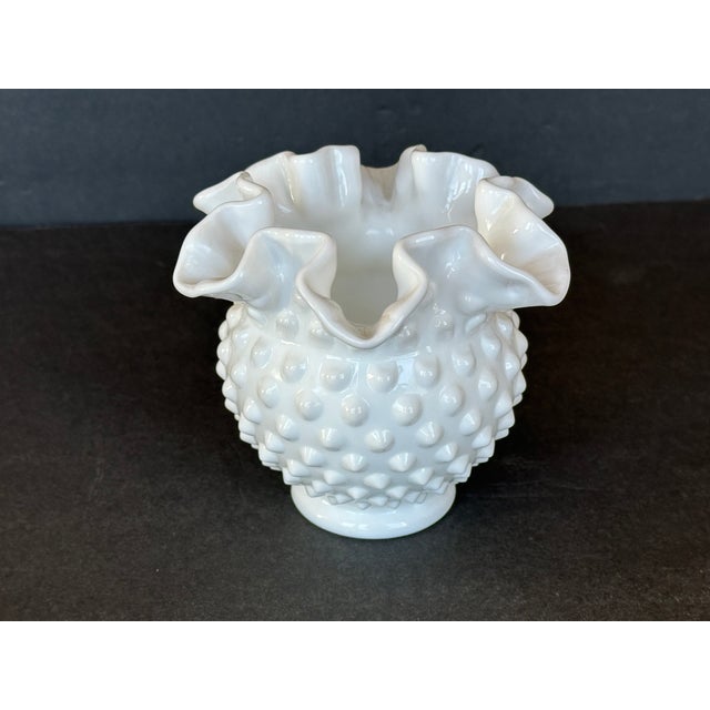 Fenton Style Hobnail Milk Glass Ruffled Rim Vase For Sale In New York - Image 6 of 10