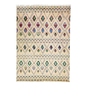Modern Moroccan Style Handmade Beige Wool Rug With Tribal Design