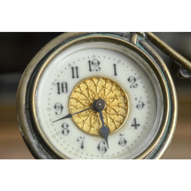 Metal Antique Brass Cyclist Bicycle Clock British United Clock Co Victorian Working For Sale - Image 7 of 14