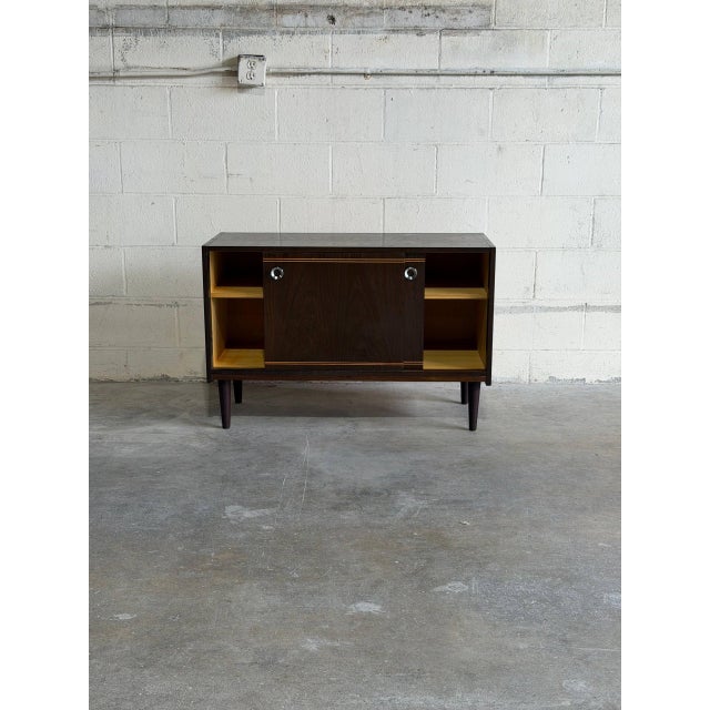 Vintage Danish Modern Stained Oak Sliding Door Cabinet Credenza For Sale In Los Angeles - Image 6 of 9