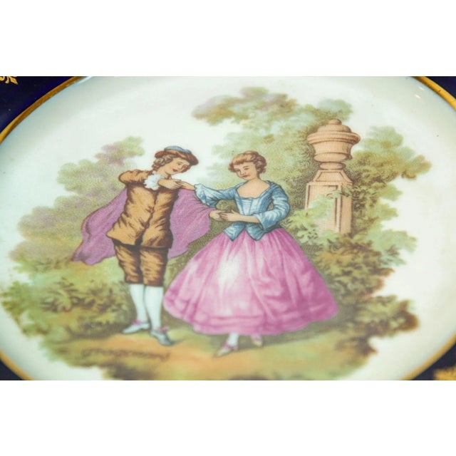 Limoges, France Limoges Fine Porcelain Plate Hand Painted With French Fragonard Romantic Scene For Sale - Image 4 of 7