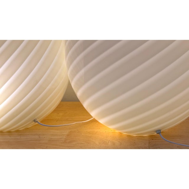 Late 20th Century 1980s Monumental Vetri Murano Spiral Ribbed Egg Lamps, Italy - a Pair For Sale - Image 5 of 17