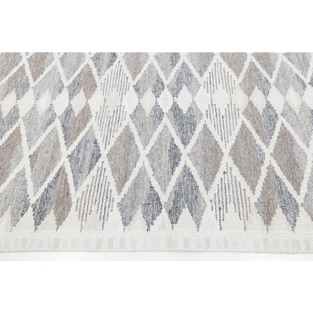 2020s Modern Swedish Flat-Weave Wool Rug With Geometric Diamond Motif in Soft Neutrals For Sale - Image 5 of 11