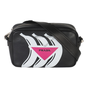 Black Pink Calfskin Banana Logo Crossbody Bag