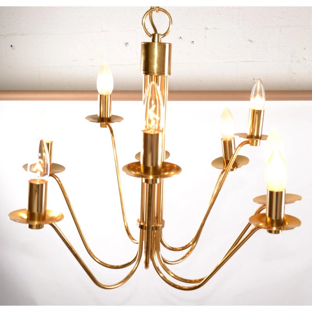 Stilkrone Stilkronen Mid-Century Modern Nine Lights Gold Plate & Brass Chandelier Italy For Sale - Image 4 of 13