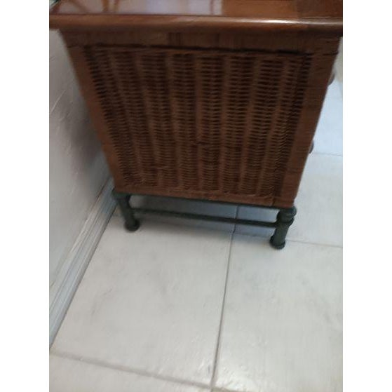 1980s 1980s Wicker Rattan Wood Metal Nightstand 2 Drawer Medium Tone Color For Sale - Image 5 of 6