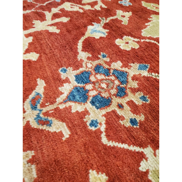 Orange Antique Persian Sultanabad Carpet, Handmade Oriental Rug, Red, Light Blue & Gold For Sale - Image 8 of 18