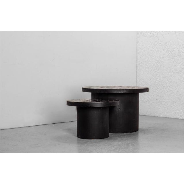 Gigogne Coffee Table in Black Zellige, Morocco, 1960, Set of 2 For Sale - Image 4 of 11