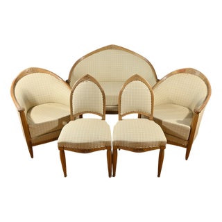 Art Deco Blond Mahogany Living Room Chairs, 1940, Set of 5 For Sale