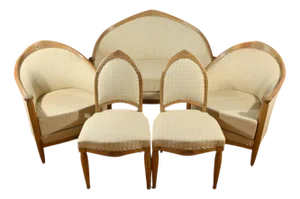 Art Deco Blond Mahogany Living Room Chairs, 1940, Set of 5
