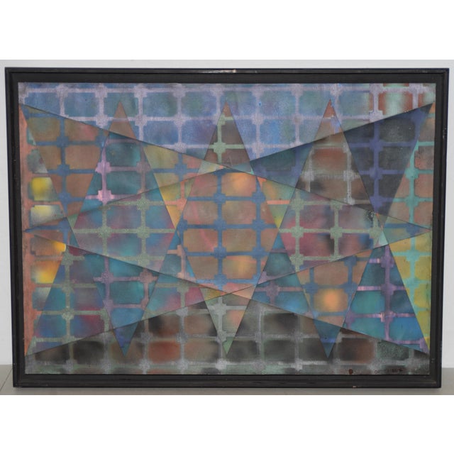 Blue Myron Ort Aka Zeno Okeanos Mixed Media With Stencil Original Painting C.1970 For Sale - Image 8 of 8