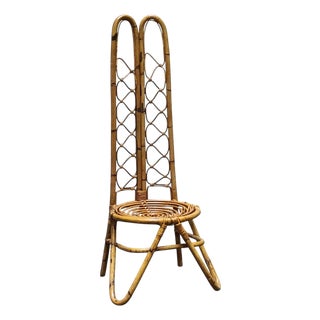 Low Chair with Curved Bamboo Double High Backrest, Italy, 1960s For Sale