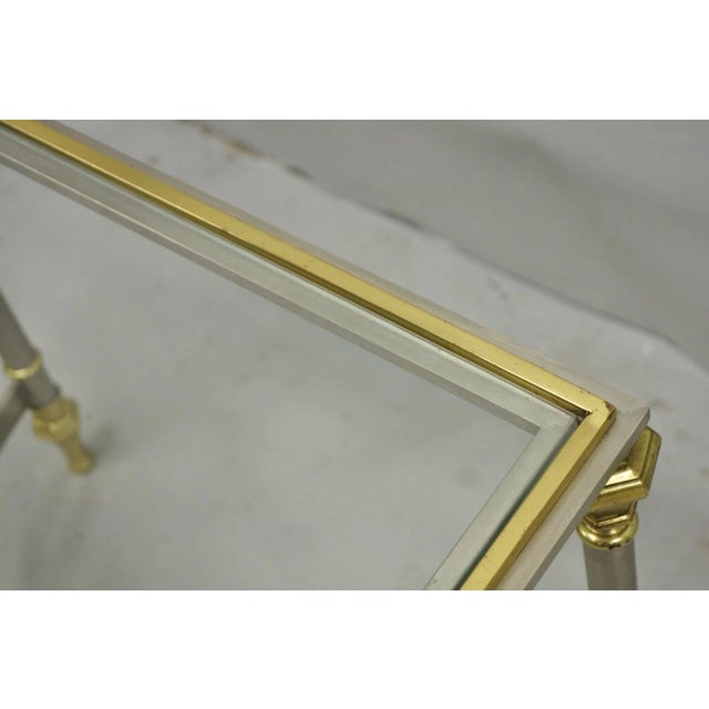Vintage French Directoire Maison Jansen Style Steel Brass Low Square Side Table For Sale - Image 12 of 17