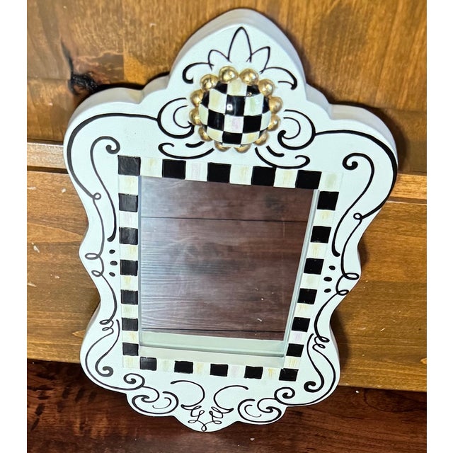 American MacKenzie-Childs Doodles Wall Mirror W/ Courtly Check Finial Accent For Sale - Image 3 of 9