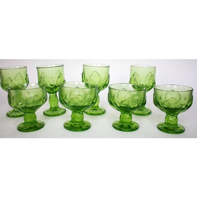 Set of 8 mid century glasses from Franciscan in the Cabaret Green pattern. Includes 4 water goblets 6" high x 3 1/4"...