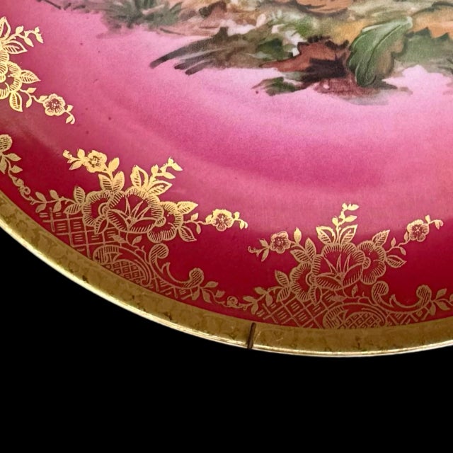 Vintage STW Bavaria West Germany Rubin Red & Gold Pheasant Game Decorative Wall Plate, Marked For Sale - Image 4 of 6