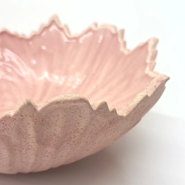 1980s Oversized Matte and Gloss Blush Pink Ceramic Bowl For Sale - Image 5 of 8